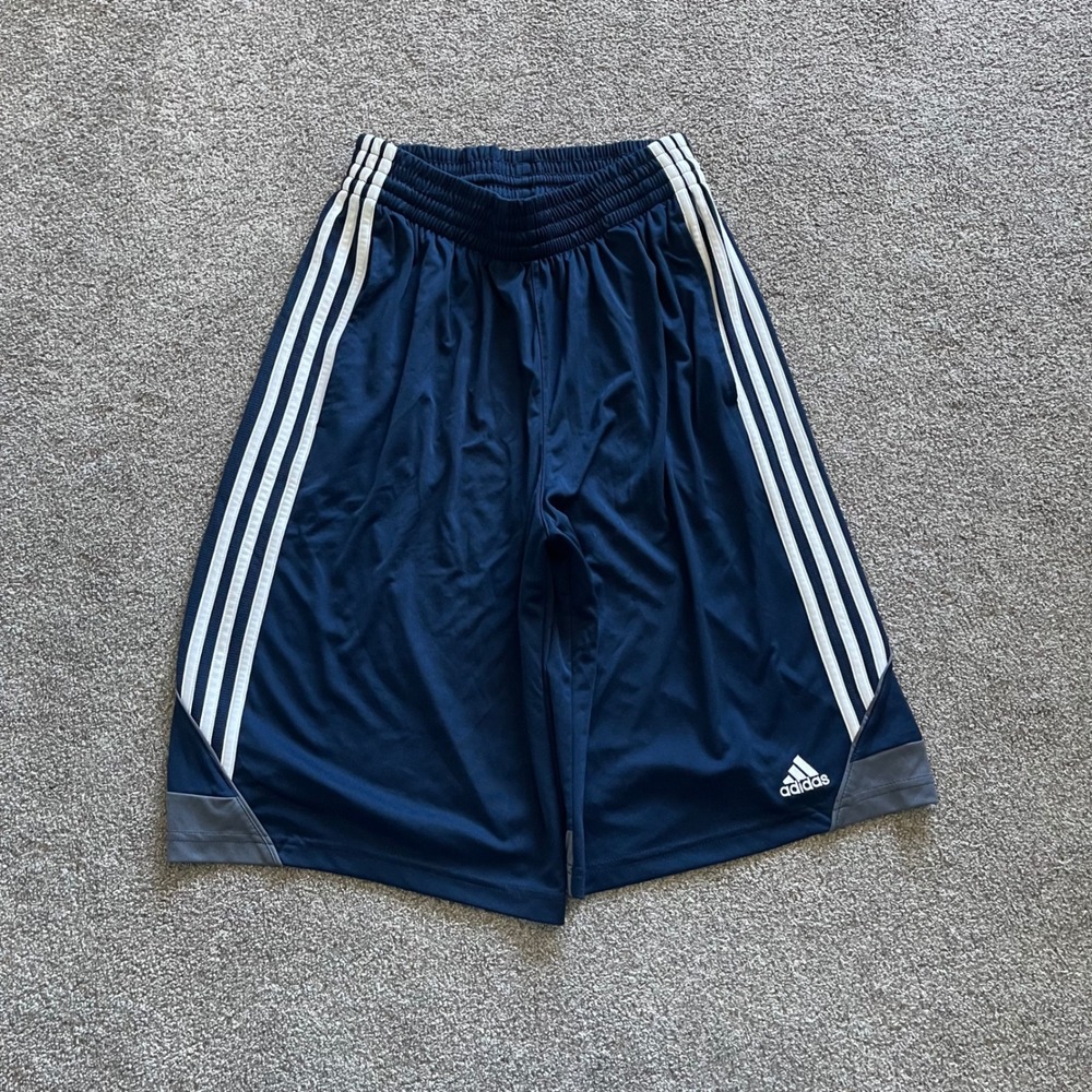 Mens Adidas Basketball Shorts S Navy Blue Excellent Climalite 3-Stripe Athletic